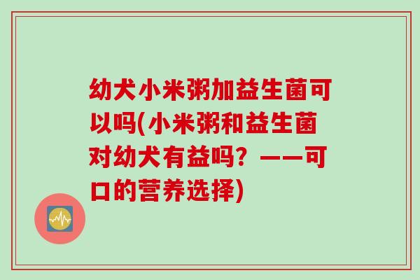 幼犬小米粥加益生菌可以吗(小米粥和益生菌对幼犬有益吗？——可口的营养选择)
