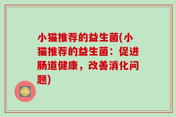 小猫推荐的益生菌(小猫推荐的益生菌：促进肠道健康，改善消化问题)