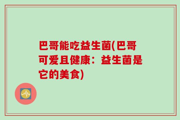 巴哥能吃益生菌(巴哥可爱且健康:益生菌是它的美食) 巴哥能吃益生菌(巴哥可爱且健康:益生菌是它的美食)