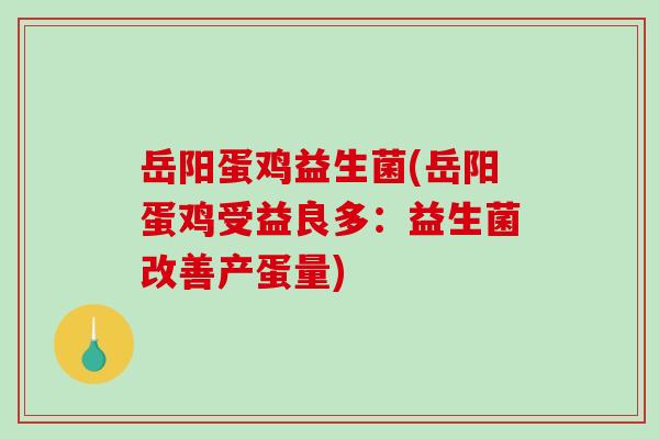 岳阳蛋鸡益生菌(岳阳蛋鸡受益良多：益生菌改善产蛋量)
