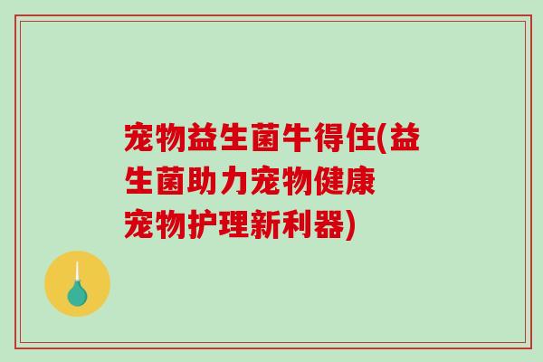 宠物益生菌牛得住(益生菌助力宠物健康  宠物护理新利器)