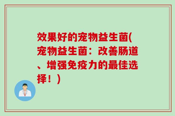 效果好的宠物益生菌(宠物益生菌：改善肠道、增强力的佳选择！)