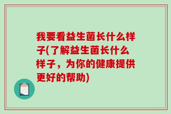 我要看益生菌长什么样子(了解益生菌长什么样子，为你的健康提供更好的帮助)
