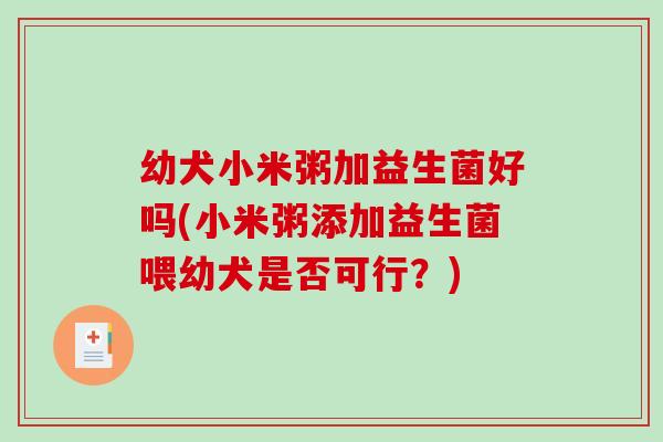 幼犬小米粥加益生菌好吗(小米粥添加益生菌喂幼犬是否可行？)