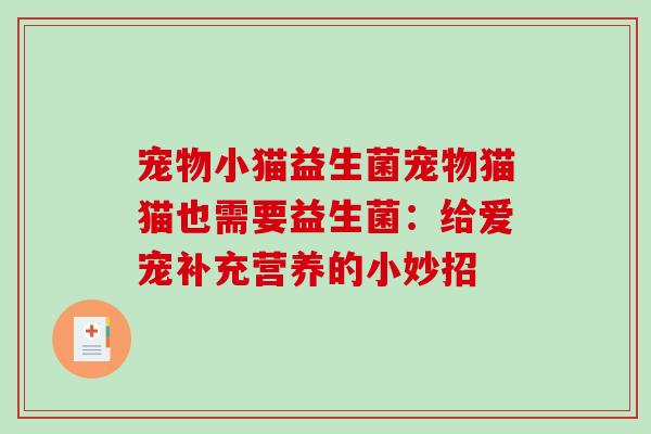 宠物小猫益生菌宠物猫猫也需要益生菌：给爱宠补充营养的小妙招