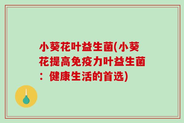 小葵花叶益生菌(小葵花提高免疫力叶益生菌：健康生活的首选)