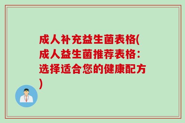 成人补充益生菌表格(成人益生菌推荐表格:选择适合您的健康配方) 成人补充益生菌表格(成人益生菌推荐表格:选择适合您的健康配方)