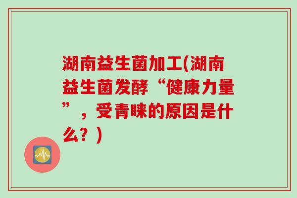湖南益生菌加工(湖南益生菌发酵“健康力量”，受青睐的原因是什么？)