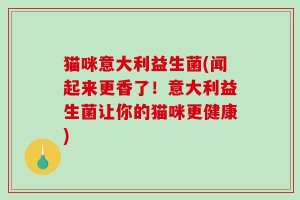 猫咪意大利益生菌(闻起来更香了！意大利益生菌让你的猫咪更健康)