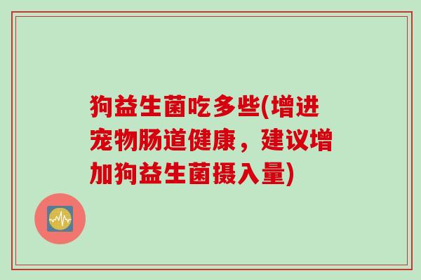 狗益生菌吃多些(增进宠物肠道健康，建议增加狗益生菌摄入量)