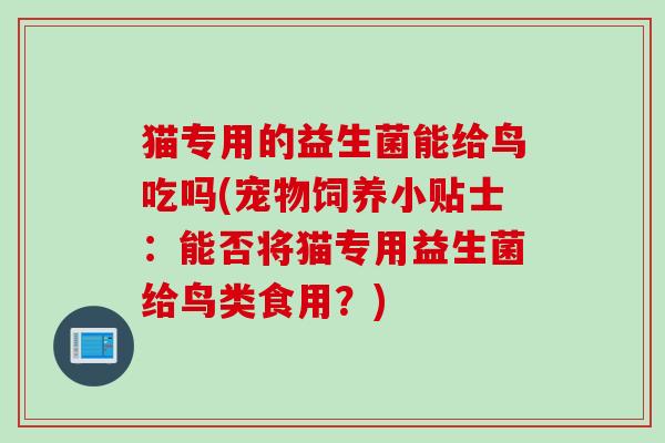 猫专用的益生菌能给鸟吃吗(宠物饲养小贴士：能否将猫专用益生菌给鸟类食用？)