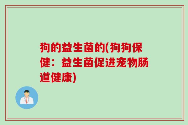 狗的益生菌的(狗狗保健:益生菌促进宠物肠道健康) 狗的益生菌的(狗狗保健:益生菌促进宠物肠道健康)
