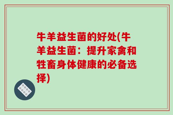 牛羊益生菌的好处(牛羊益生菌:提升家禽和牲畜身体健康的必备选择) 牛羊益生菌的好处(牛羊益生菌:提升家禽和牲畜身体健康的必备选择)