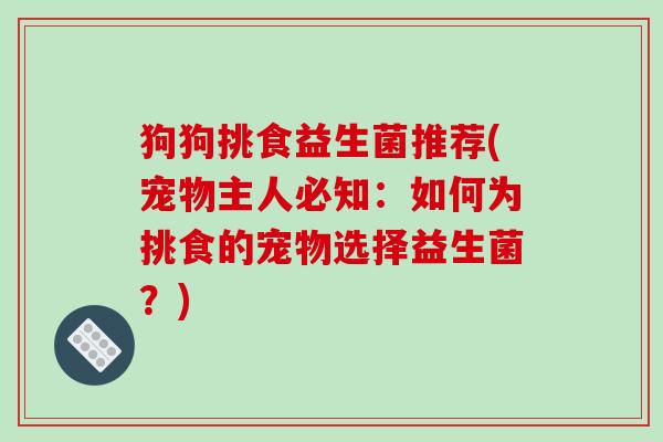狗狗挑食益生菌推荐(宠物主人必知：如何为挑食的宠物选择益生菌？)