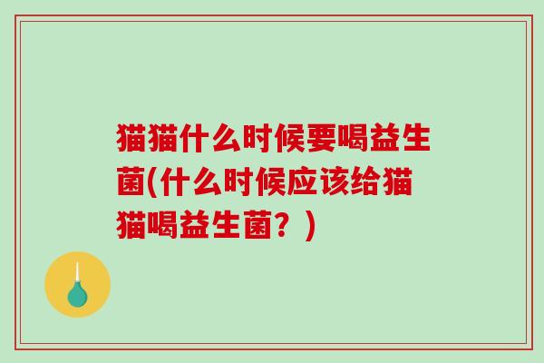 猫猫什么时候要喝益生菌(什么时候应该给猫猫喝益生菌?) 猫猫什么时候要喝益生菌(什么时候应该给猫猫喝益生菌?)