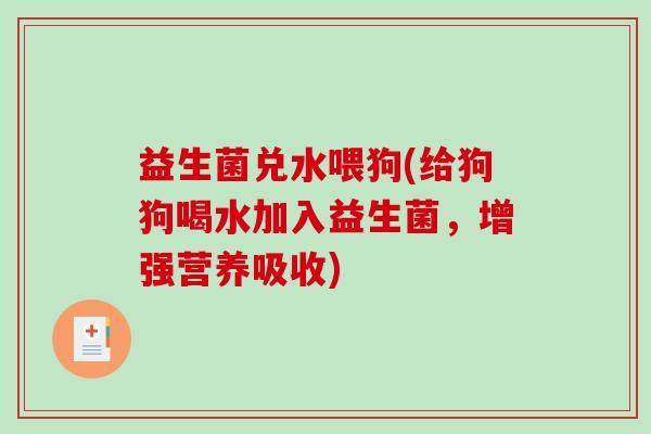 益生菌兑水喂狗(给狗狗喝水加入益生菌，增强营养吸收)