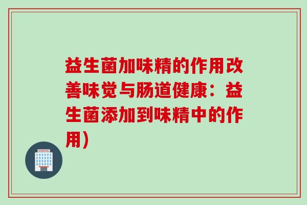 益生菌加味精的作用改善味觉与肠道健康：益生菌添加到味精中的作用)