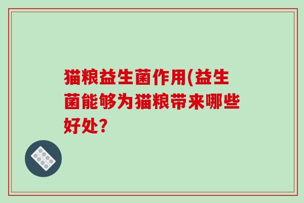 猫粮益生菌作用(益生菌能够为猫粮带来哪些好处？