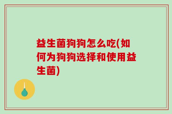 益生菌狗狗怎么吃(如何为狗狗选择和使用益生菌)