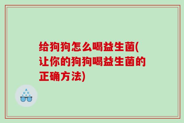 给狗狗怎么喝益生菌(让你的狗狗喝益生菌的正确方法)