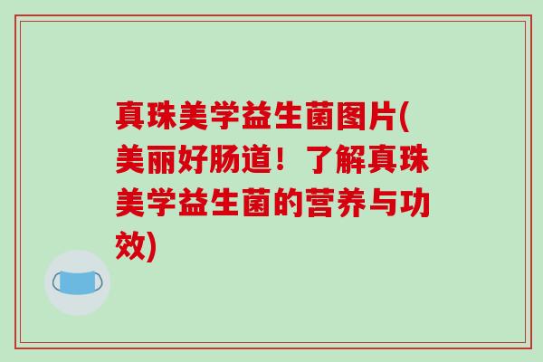 真珠美学益生菌图片(美丽好肠道！了解真珠美学益生菌的营养与功效)