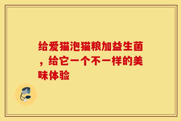 给爱猫泡猫粮加益生菌，给它一个不一样的美味体验